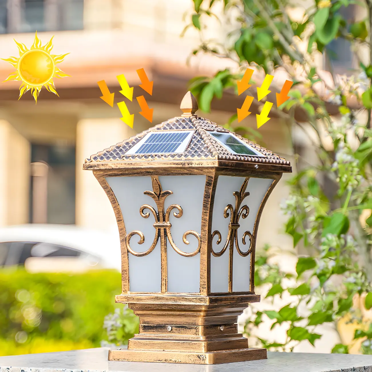 Color-Changing Vintage Drum Bronze Solar Post Light Image - 3 | homeyfad