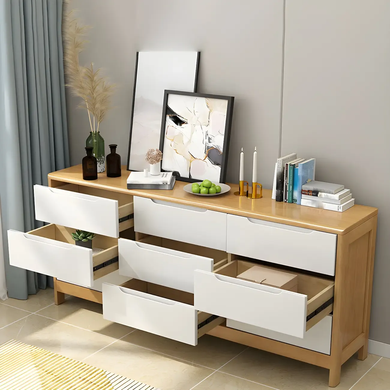 Minimalist Natural Wooden Dressers with Storage for Home Image - 21