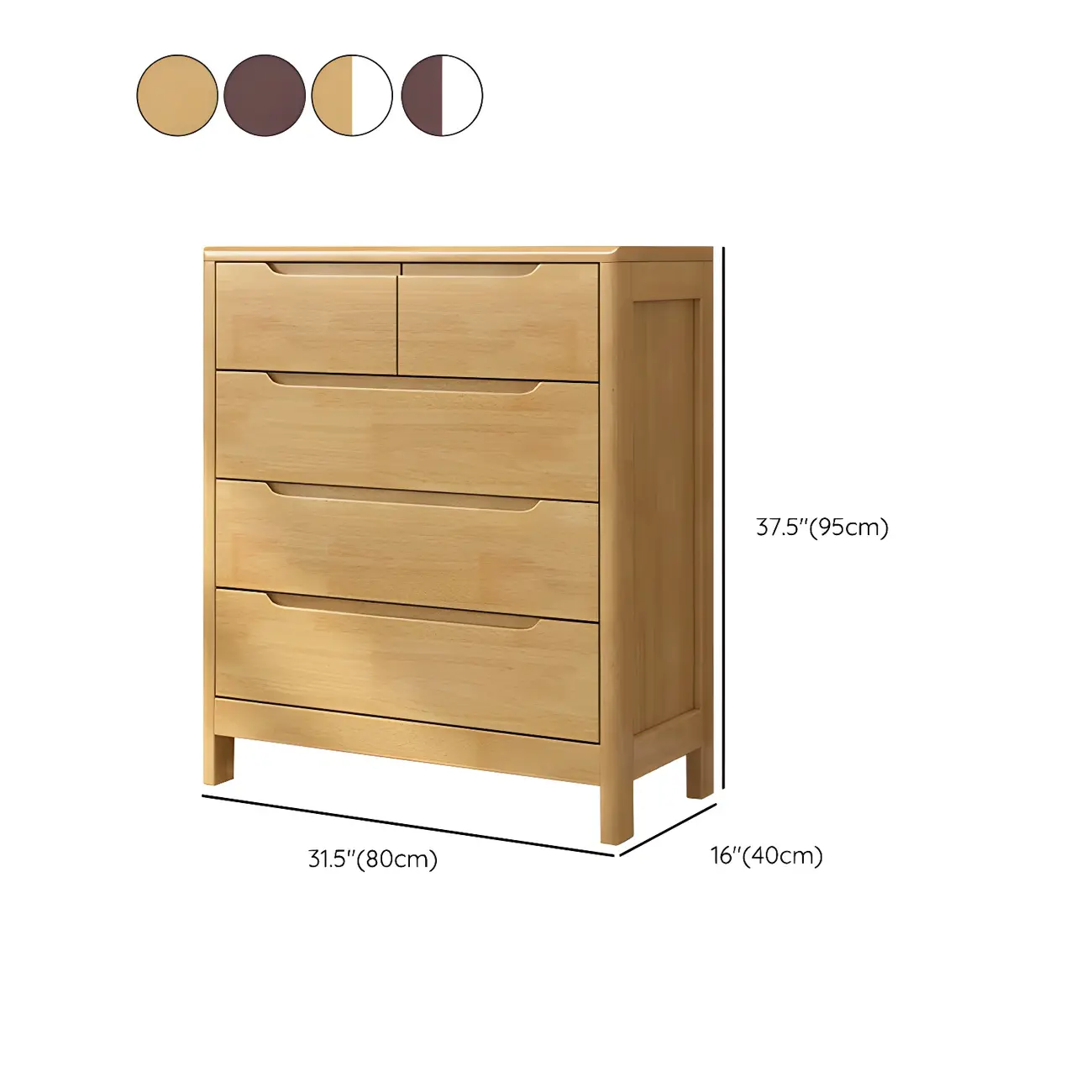 Solid Wood Narrow Double Dressers in Natural Finish  #size