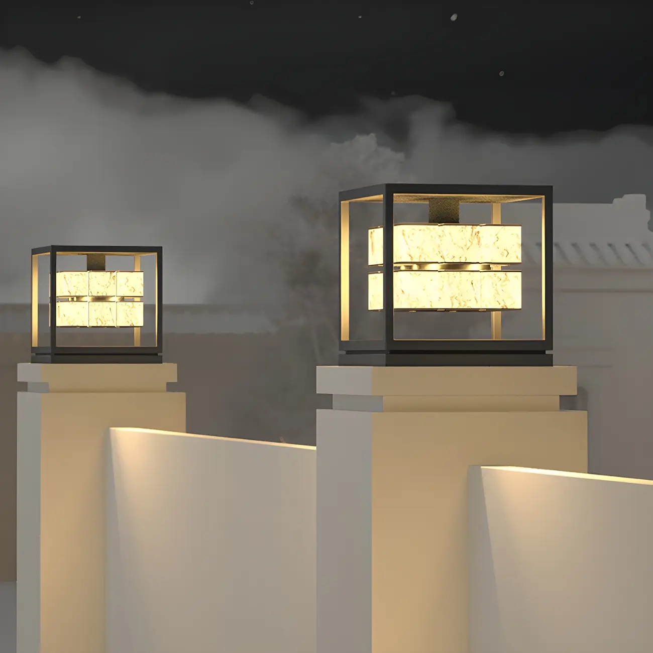 Modish Open Frame Layered Illuminant Post Cap Light Image - 1 | homeyfad