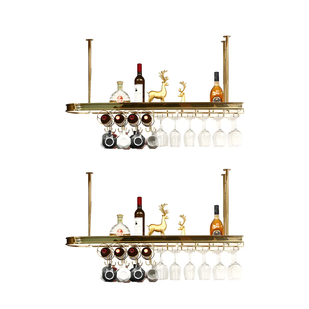 Modern Gold Metal Wine Rack with Glass Holder | homeyfad