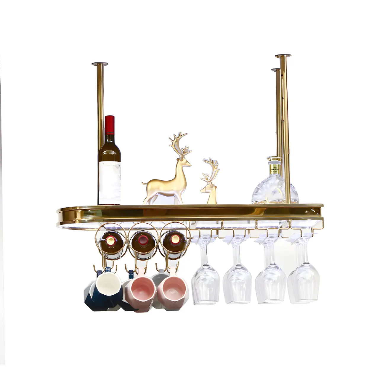 Modern Gold Metal Wine Rack with Glass Holder | homeyfad