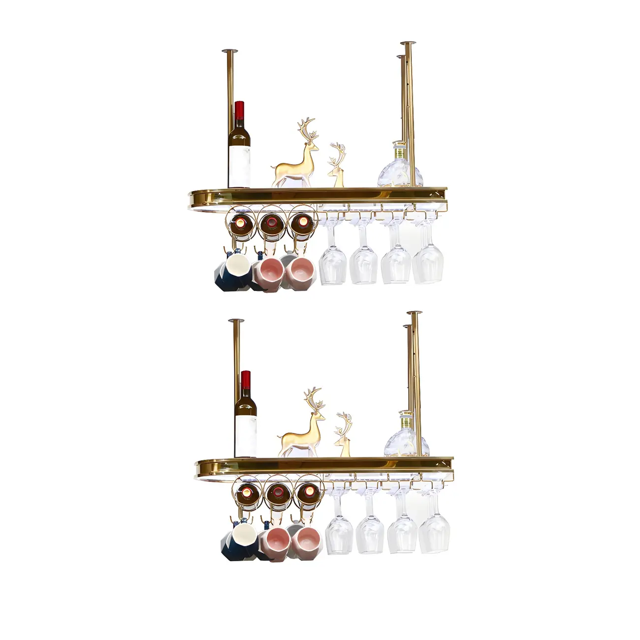 Modern Gold Metal Wine Rack with Glass Holder | homeyfad