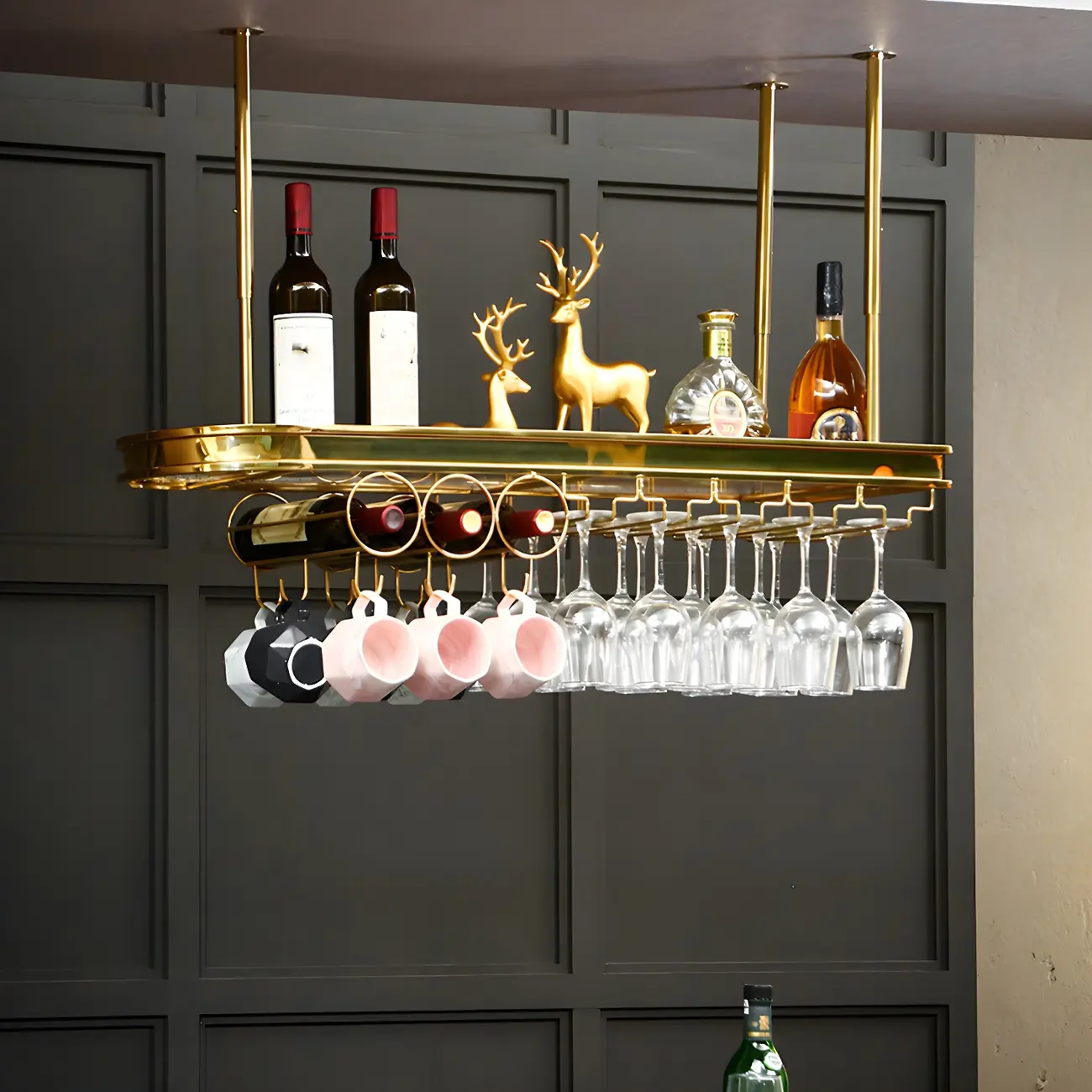 Modern Gold Metal Wine Rack with Glass Holder | homeyfad