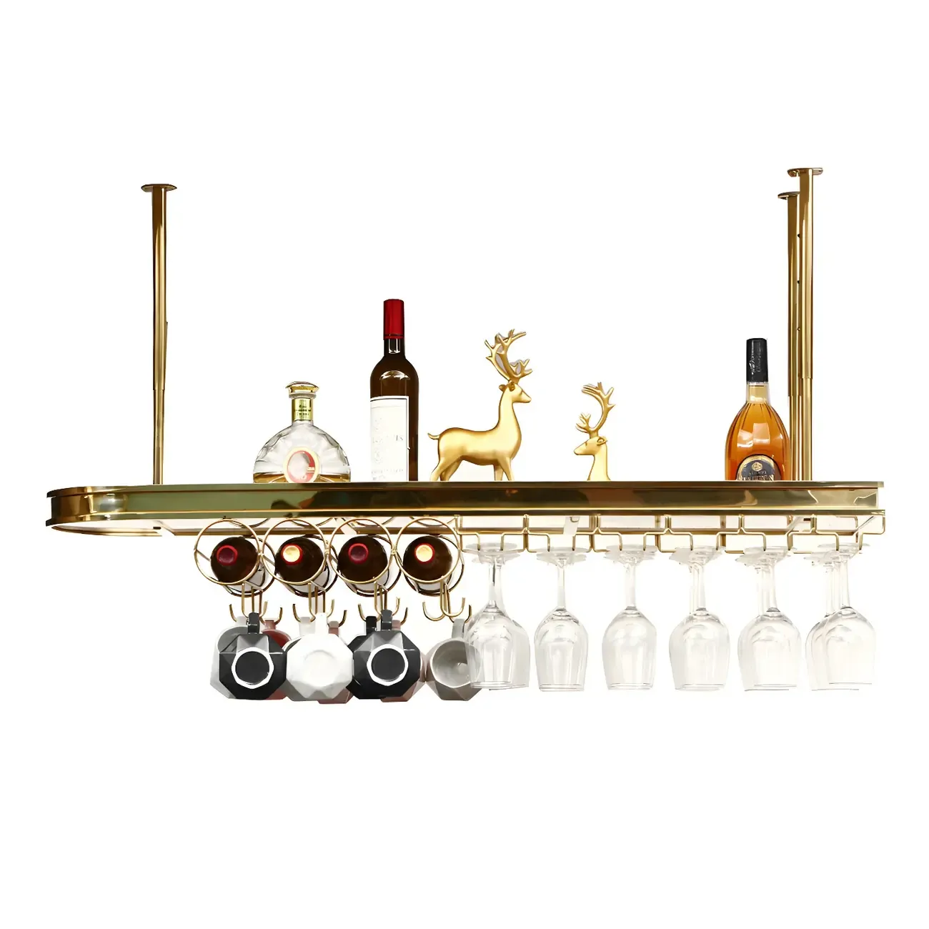 Luxury Gold Metal Hanging Wine Glass Rack with Shelf | HomeyFad