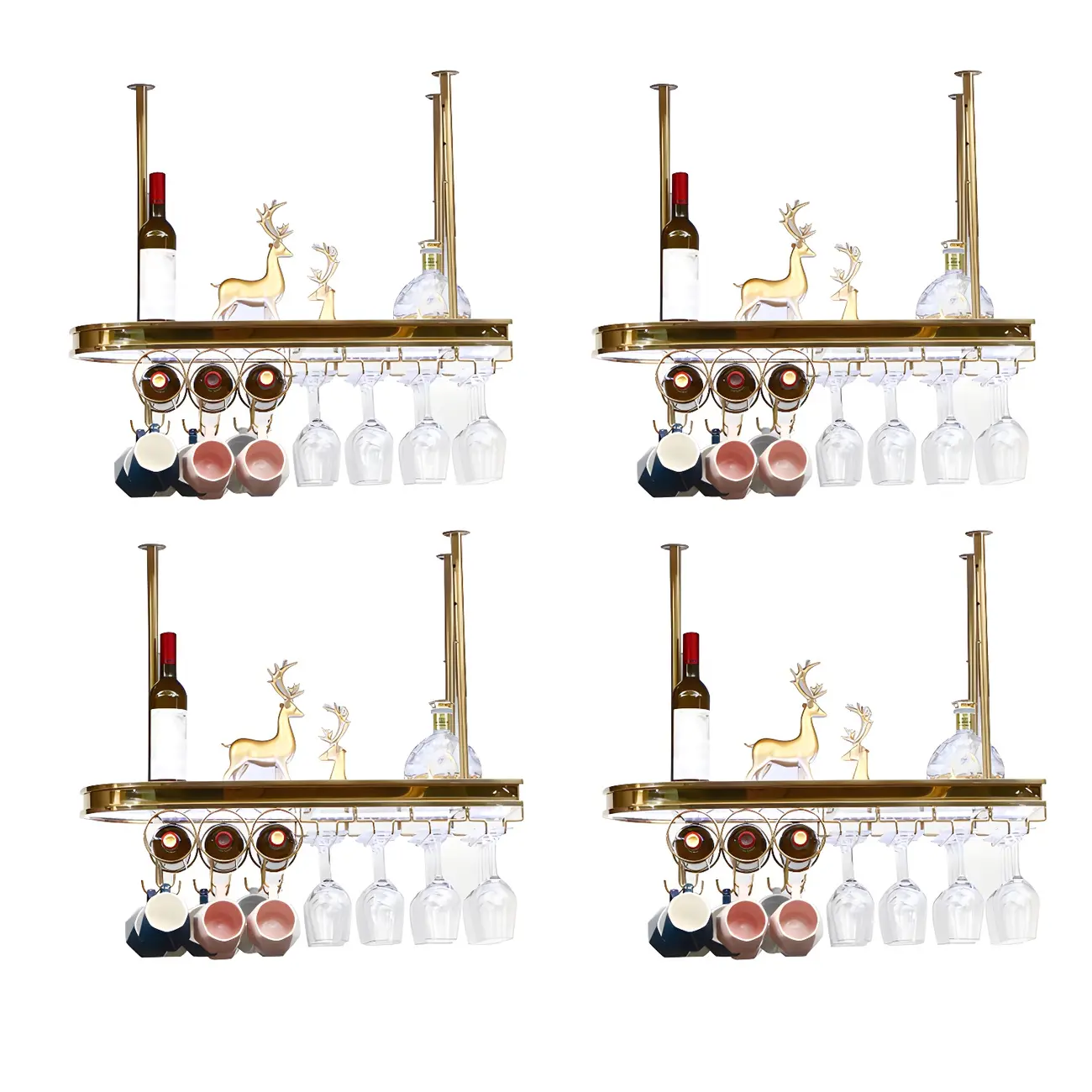 Modern Gold Metal Wine Rack with Glass Holder | homeyfad