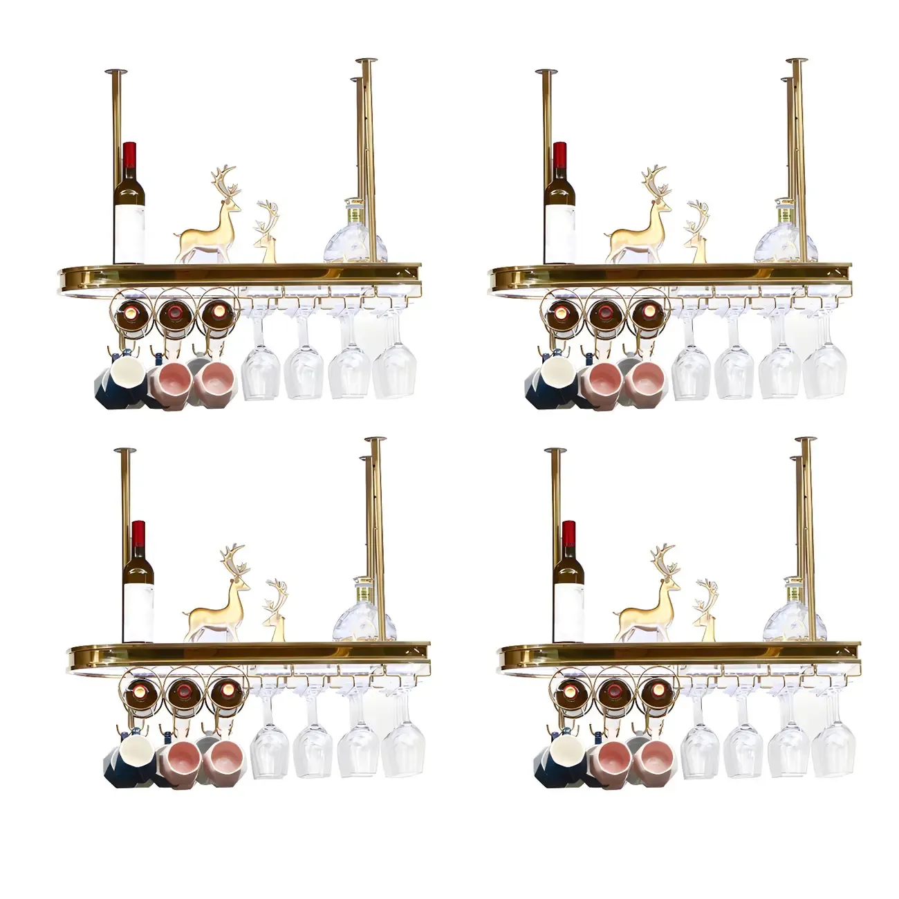 Modern Gold Metal Wine Rack with Glass Holder