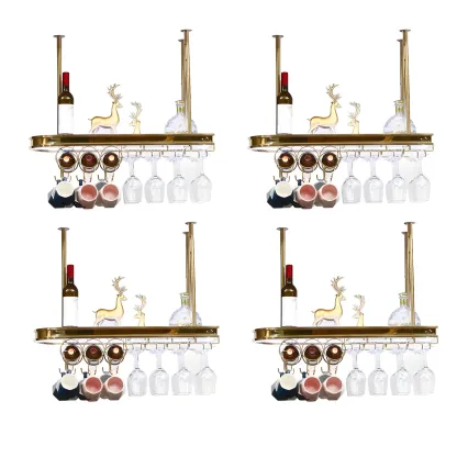 Modern Gold Metal Wine Rack with Glass Holder