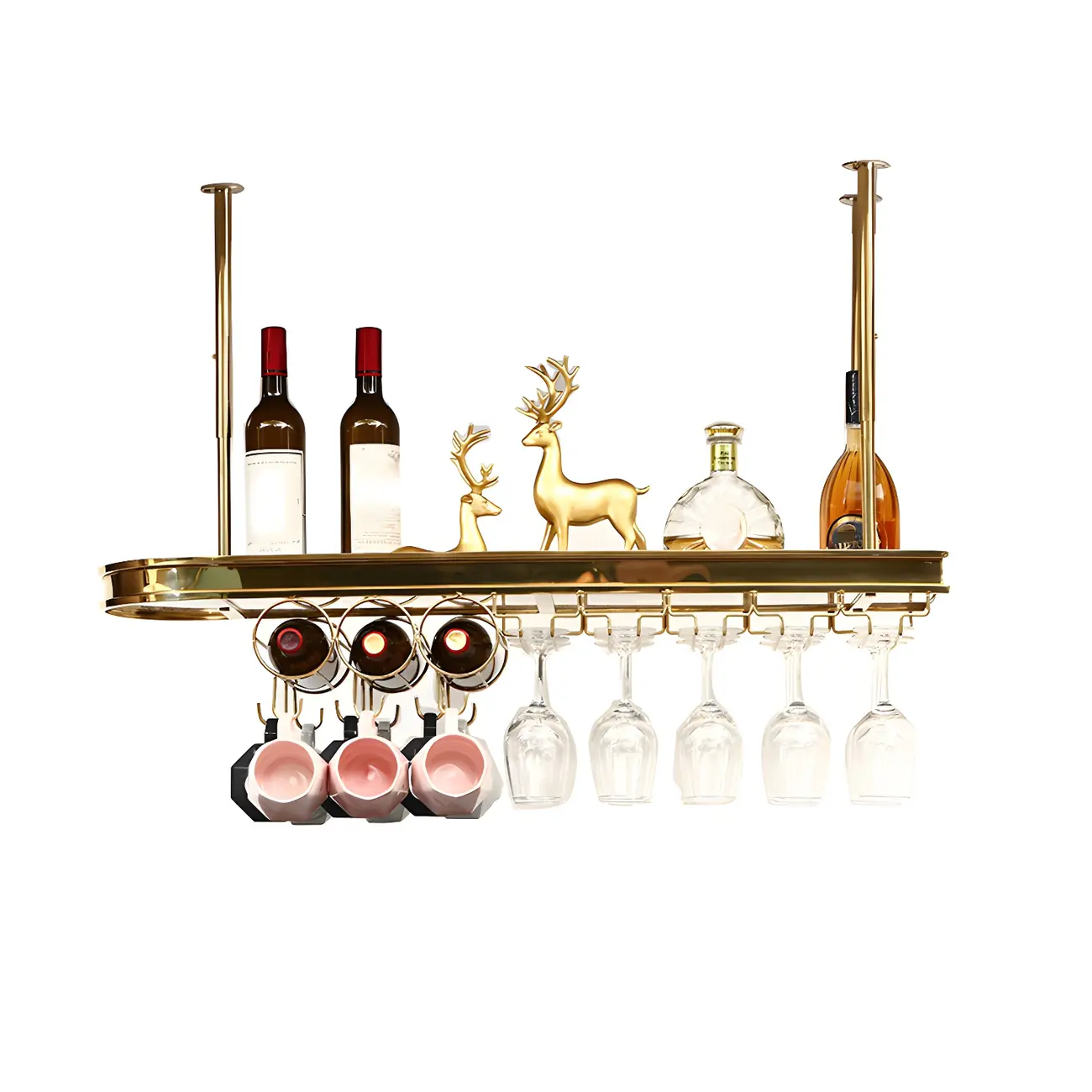 Modern Gold Metal Wine Rack with Glass Holder | homeyfad