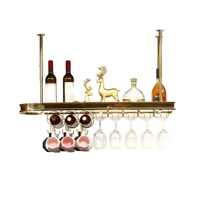 Modern Gold Metal Wine Rack with Glass Holder