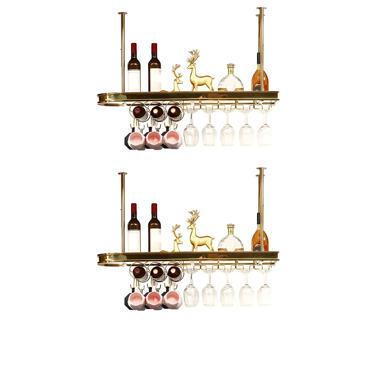Modern Gold Metal Wine Rack with Glass Holder | homeyfad