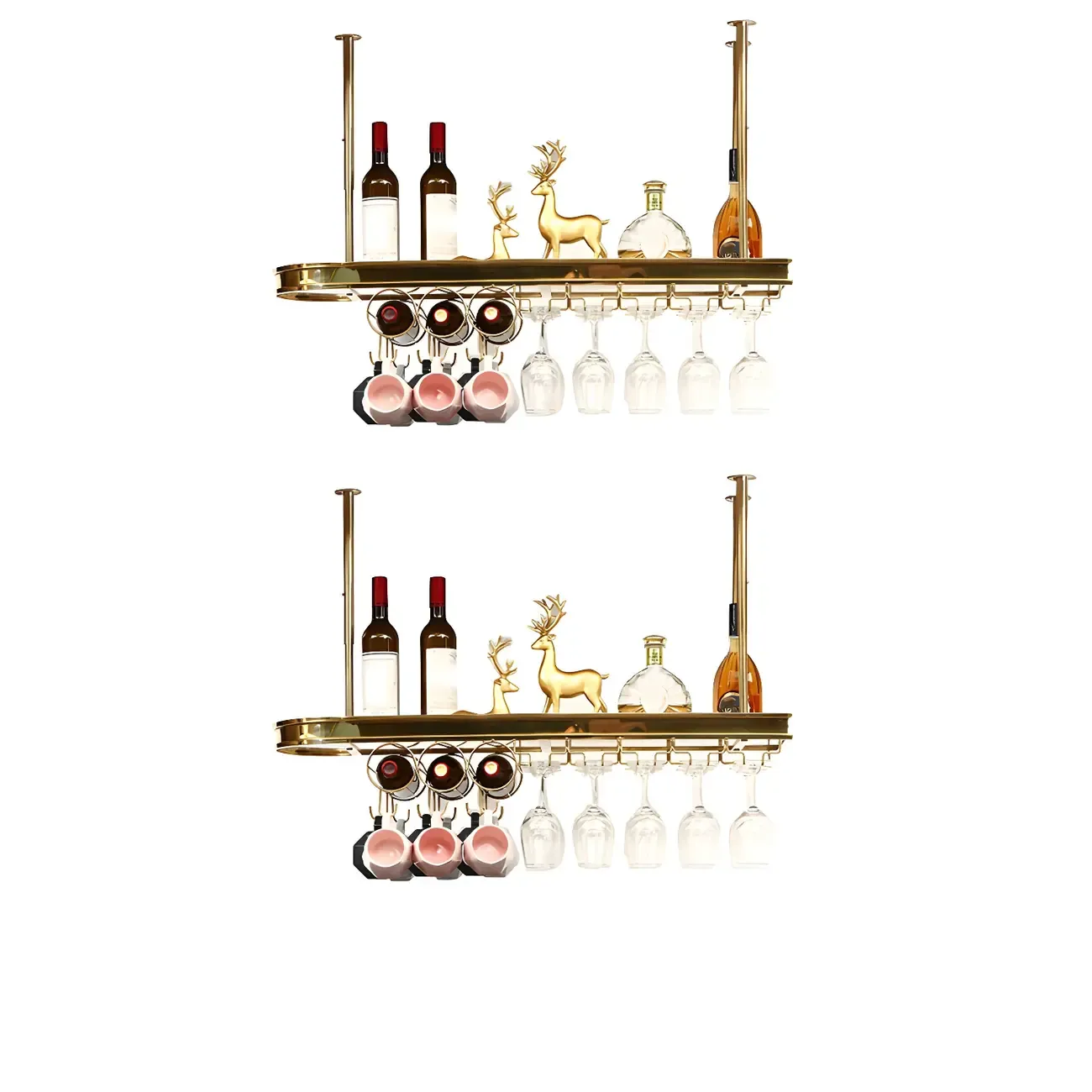 Modern Gold Metal Wine Rack with Glass Holder
