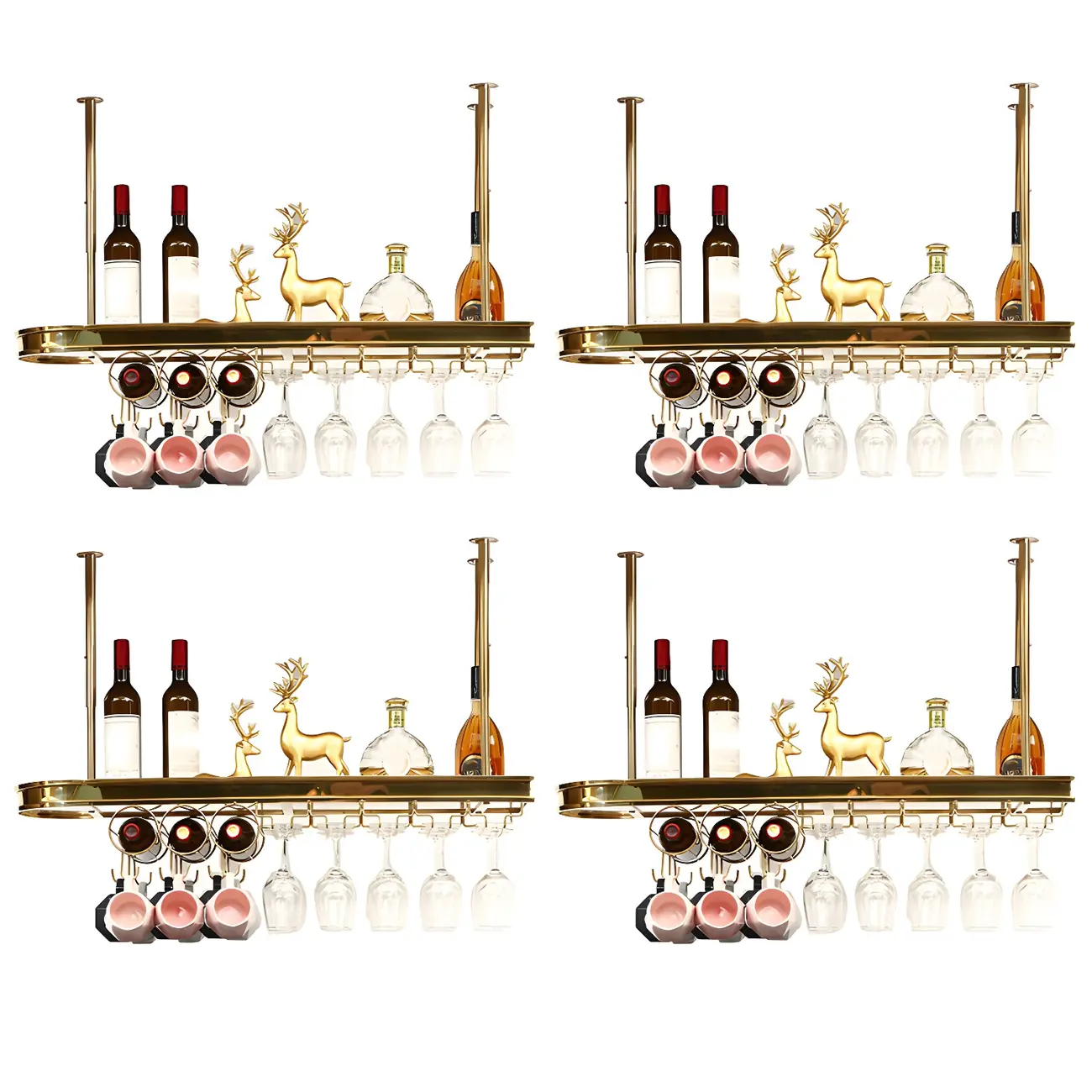Modern Gold Metal Wine Rack with Glass Holder | homeyfad