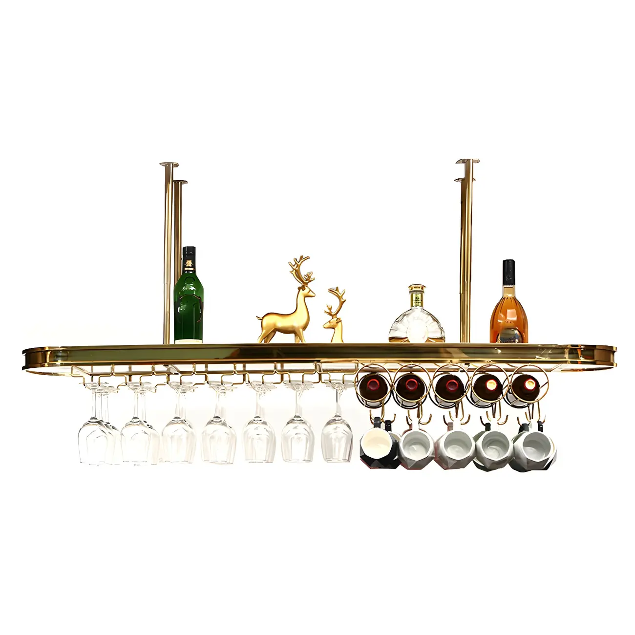 Modern Gold Metal Wine Rack with Glass Holder | homeyfad