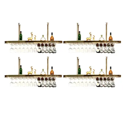 Modern Gold Metal Wine Rack with Glass Holder