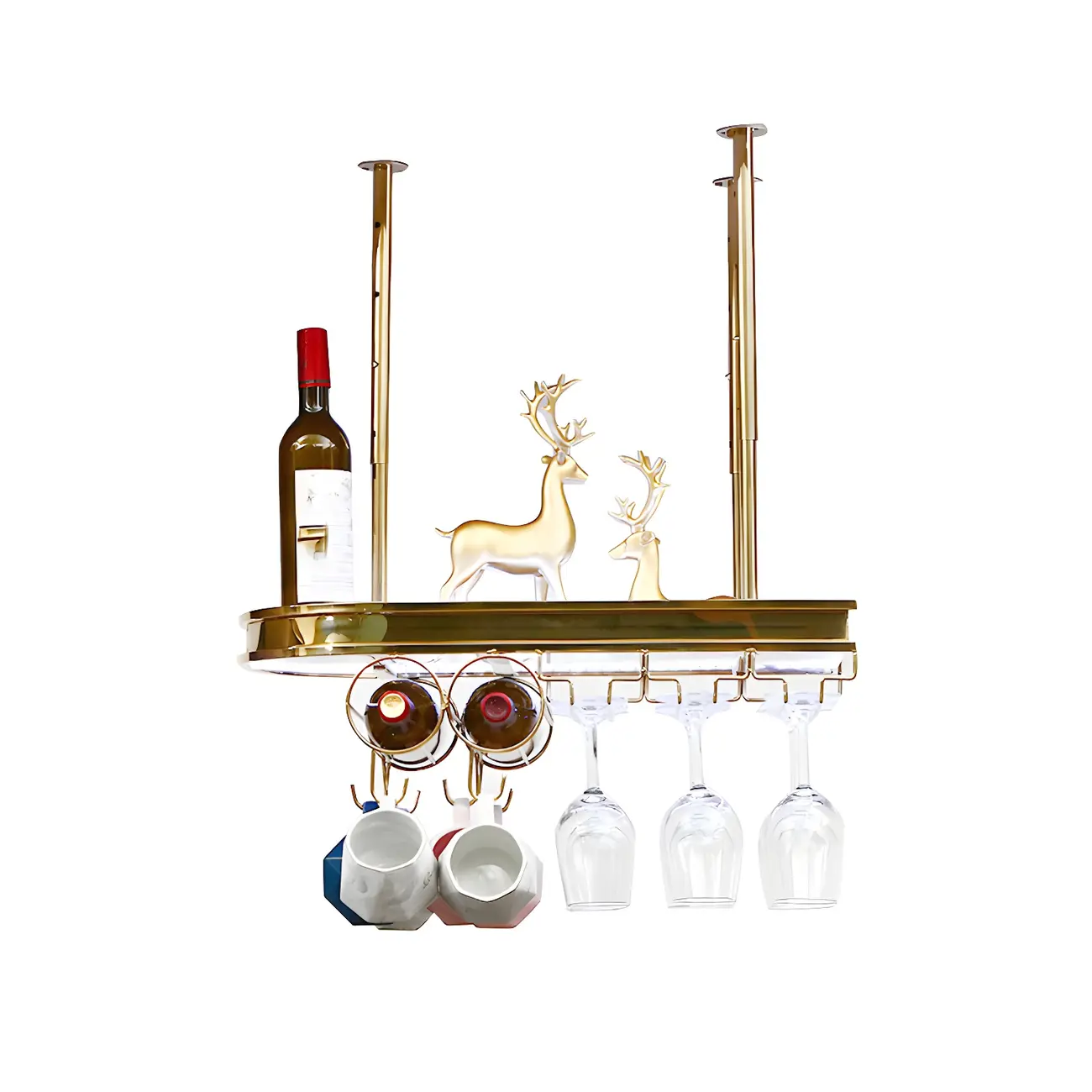 Modern Gold Metal Wine Rack with Glass Holder | homeyfad