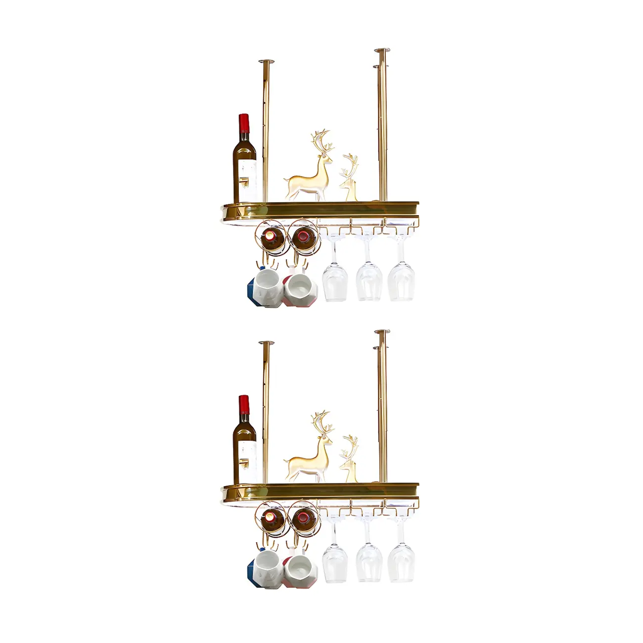Modern Gold Metal Wine Rack with Glass Holder | homeyfad