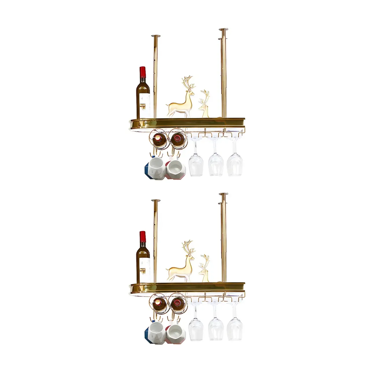 Modern Gold Metal Wine Rack with Glass Holder