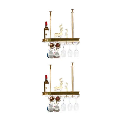 Modern Gold Metal Wine Rack with Glass Holder