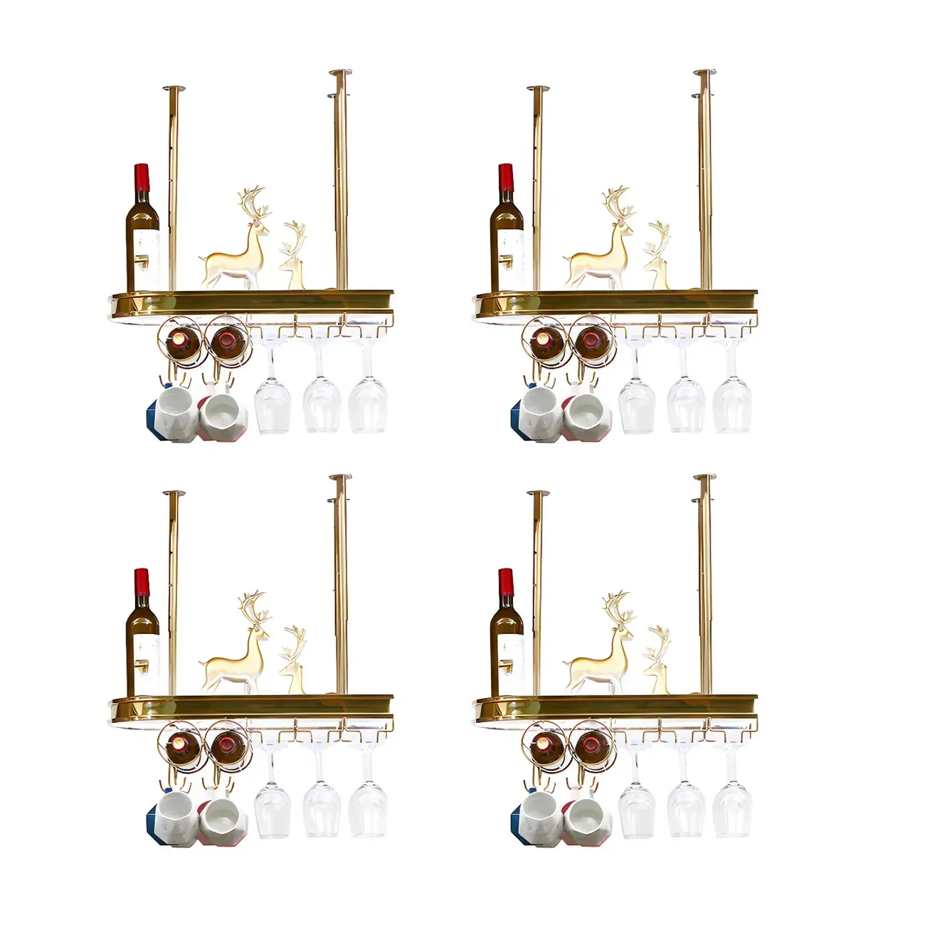 Modern Gold Metal Wine Rack with Glass Holder