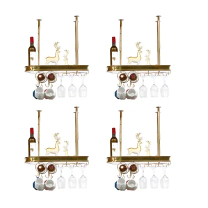 Modern Gold Metal Wine Rack with Glass Holder