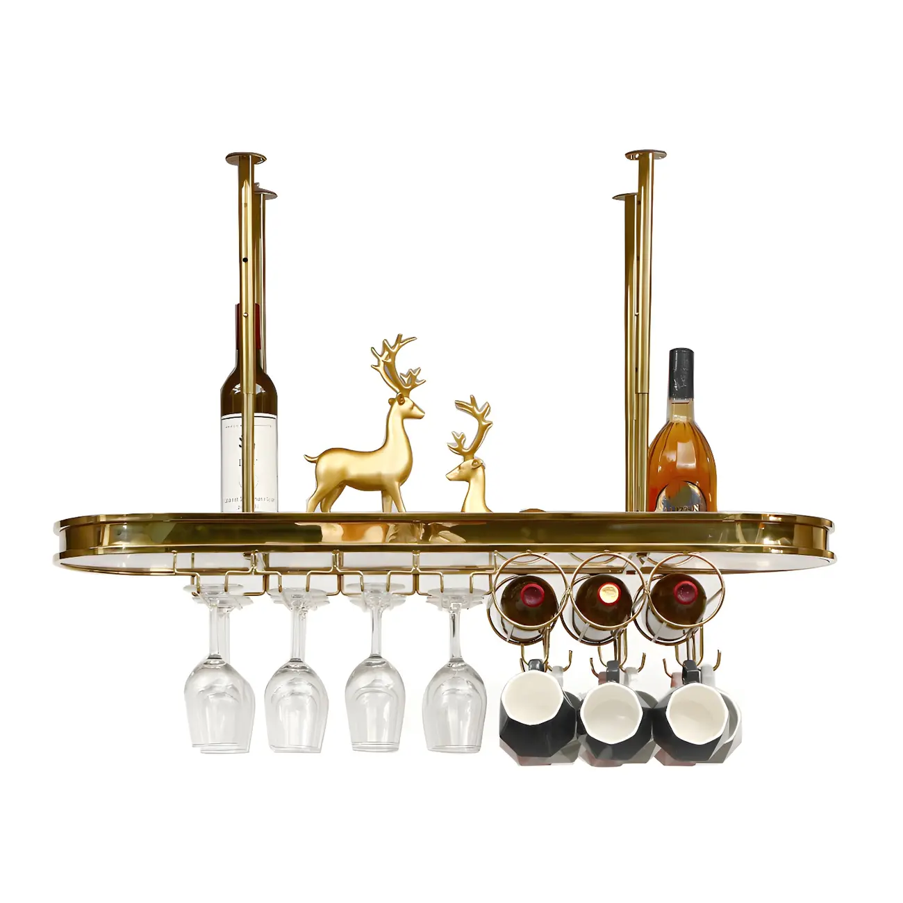 Modern Gold Metal Wine Rack with Glass Holder | homeyfad