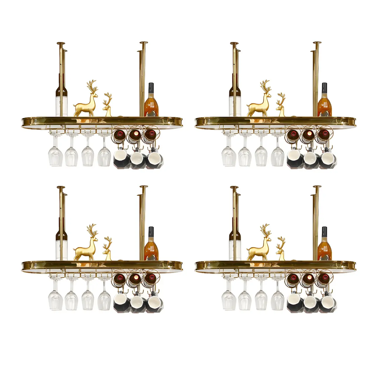 Modern Gold Metal Wine Rack with Glass Holder | homeyfad