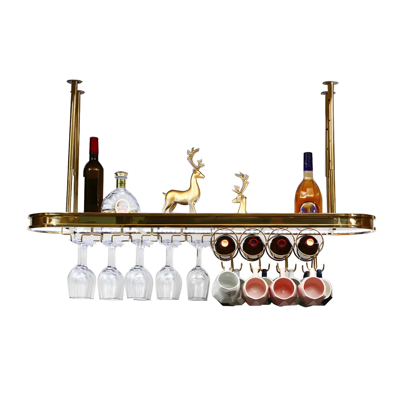 Modern Gold Metal Wine Rack with Glass Holder | homeyfad