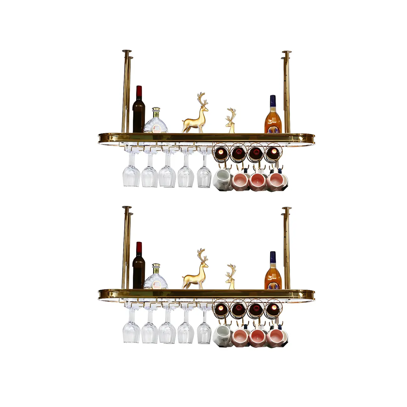 Modern Gold Metal Wine Rack with Glass Holder | homeyfad