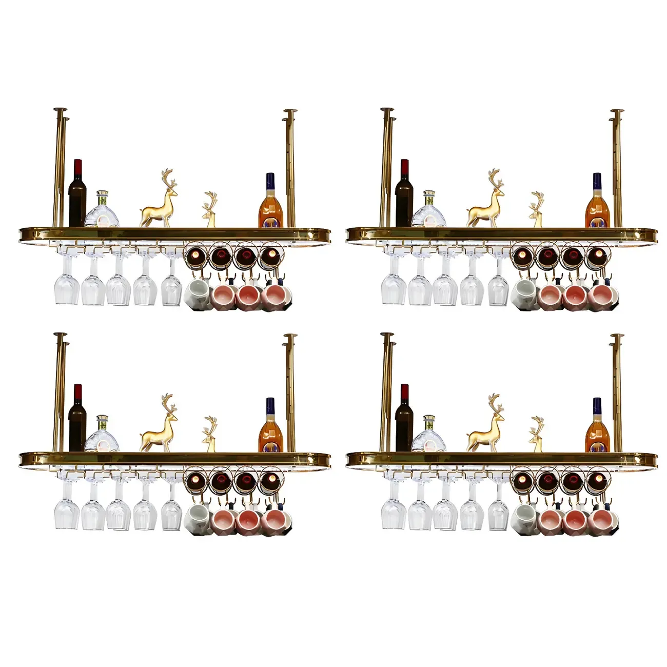 Modern Gold Metal Wine Rack with Glass Holder