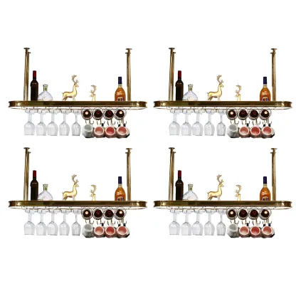 Modern Gold Metal Wine Rack with Glass Holder