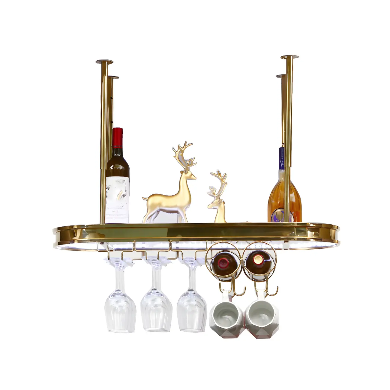 Modern Gold Metal Wine Rack with Glass Holder | homeyfad