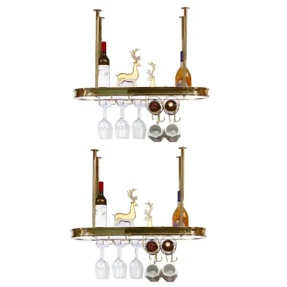 Modern Gold Metal Wine Rack with Glass Holder
