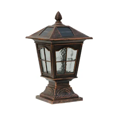Retro Metal Clear Pane Solar Post Cap Light Image - 17