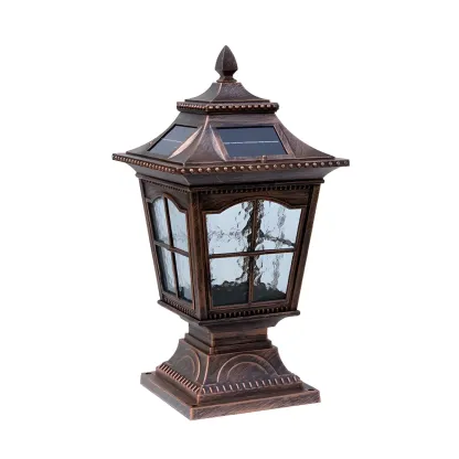 Retro Metal Clear Pane Solar Post Cap Light Image - 15