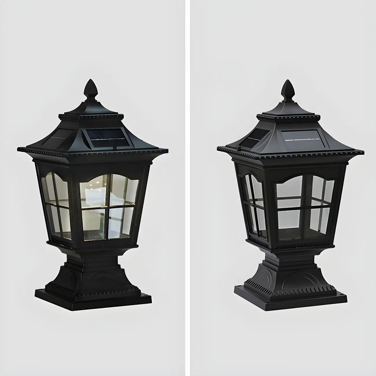 Retro Metal Clear Pane Solar Post Cap Light Image - 9 | homeyfad