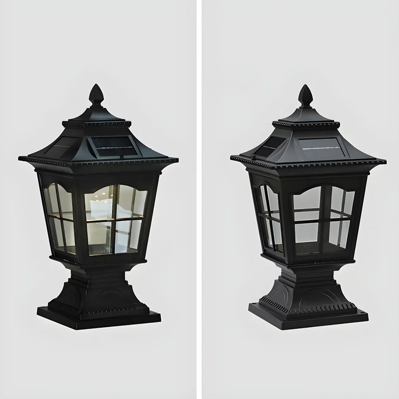 Retro Metal Clear Pane Solar Post Cap Light Image - 9