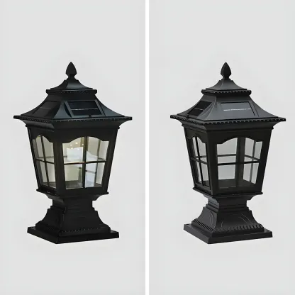Retro Metal Clear Pane Solar Post Cap Light Image - 9