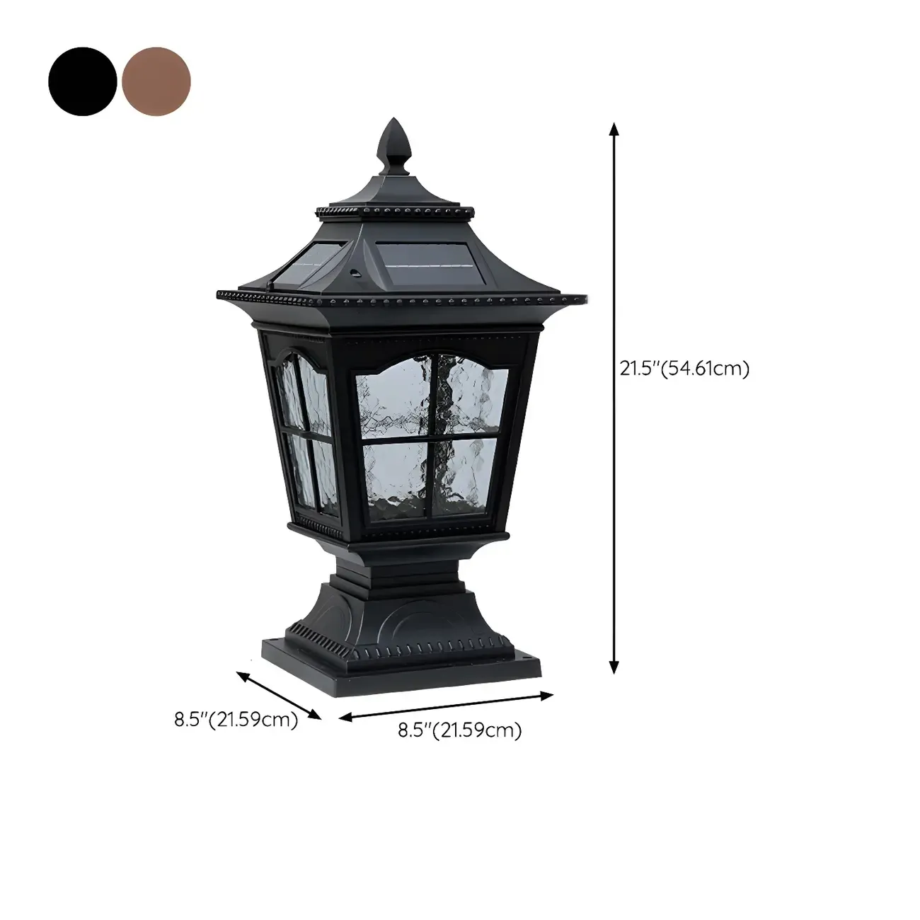 Retro Metal Clear Pane Solar Post Cap Light #size