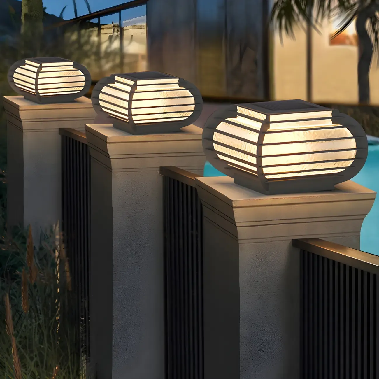 Drum Shape Metal Outdoor Grid Post Cap Light Image - 7