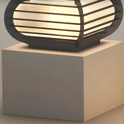 Drum Shape Metal Outdoor Grid Post Cap Light Image - 11