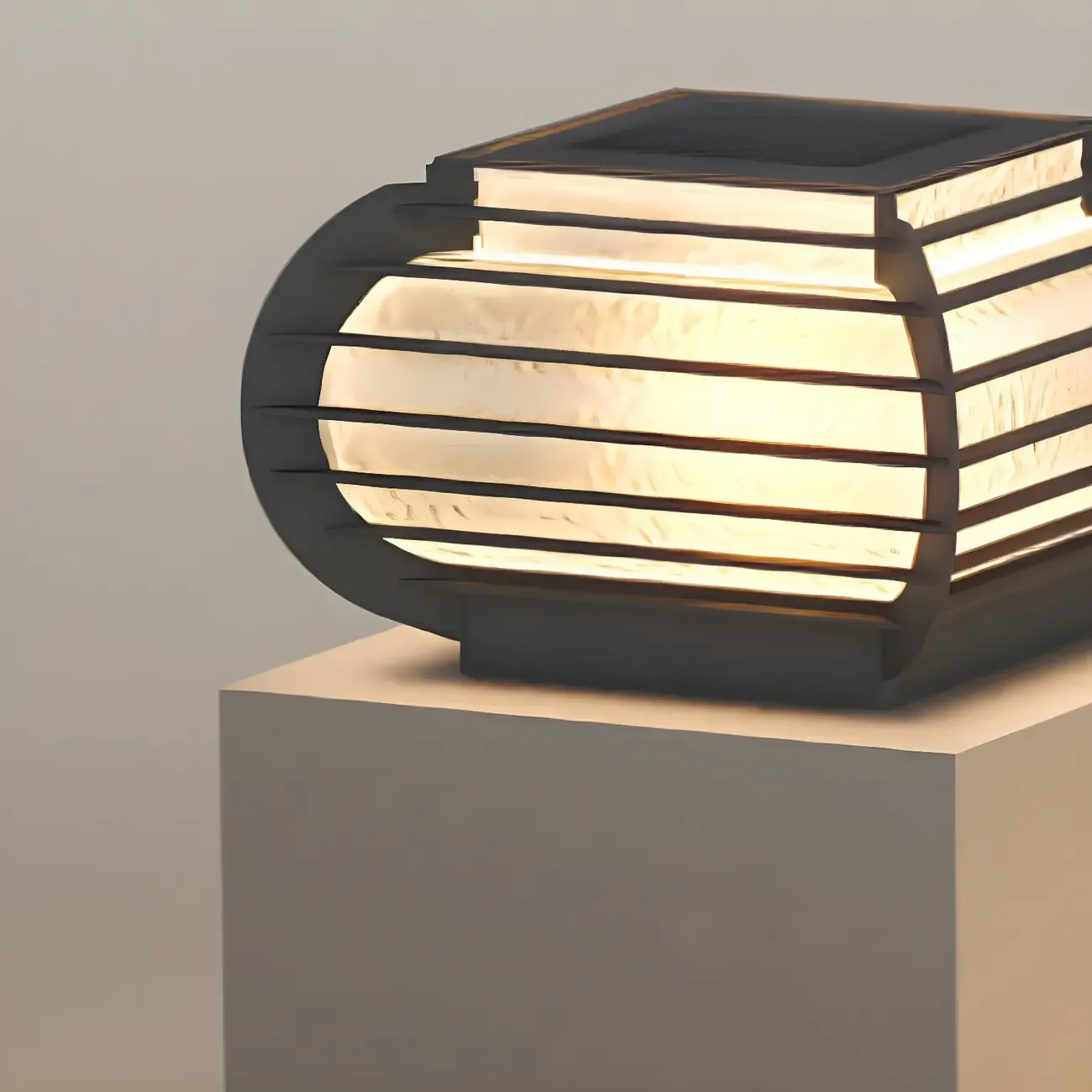 Drum Shape Metal Outdoor Grid Post Cap Light Image - 12