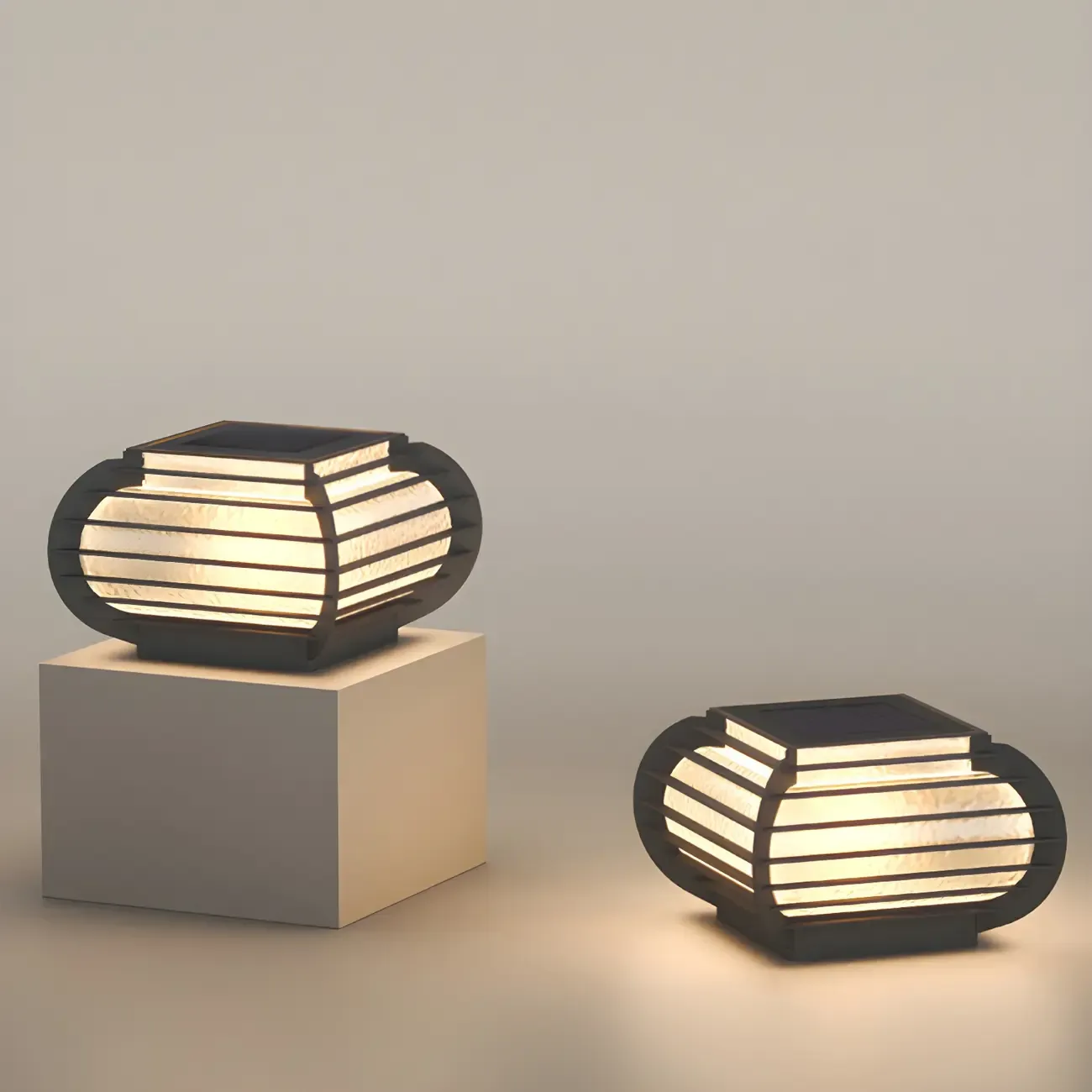 Drum Shape Metal Outdoor Grid Post Cap Light Image - 10