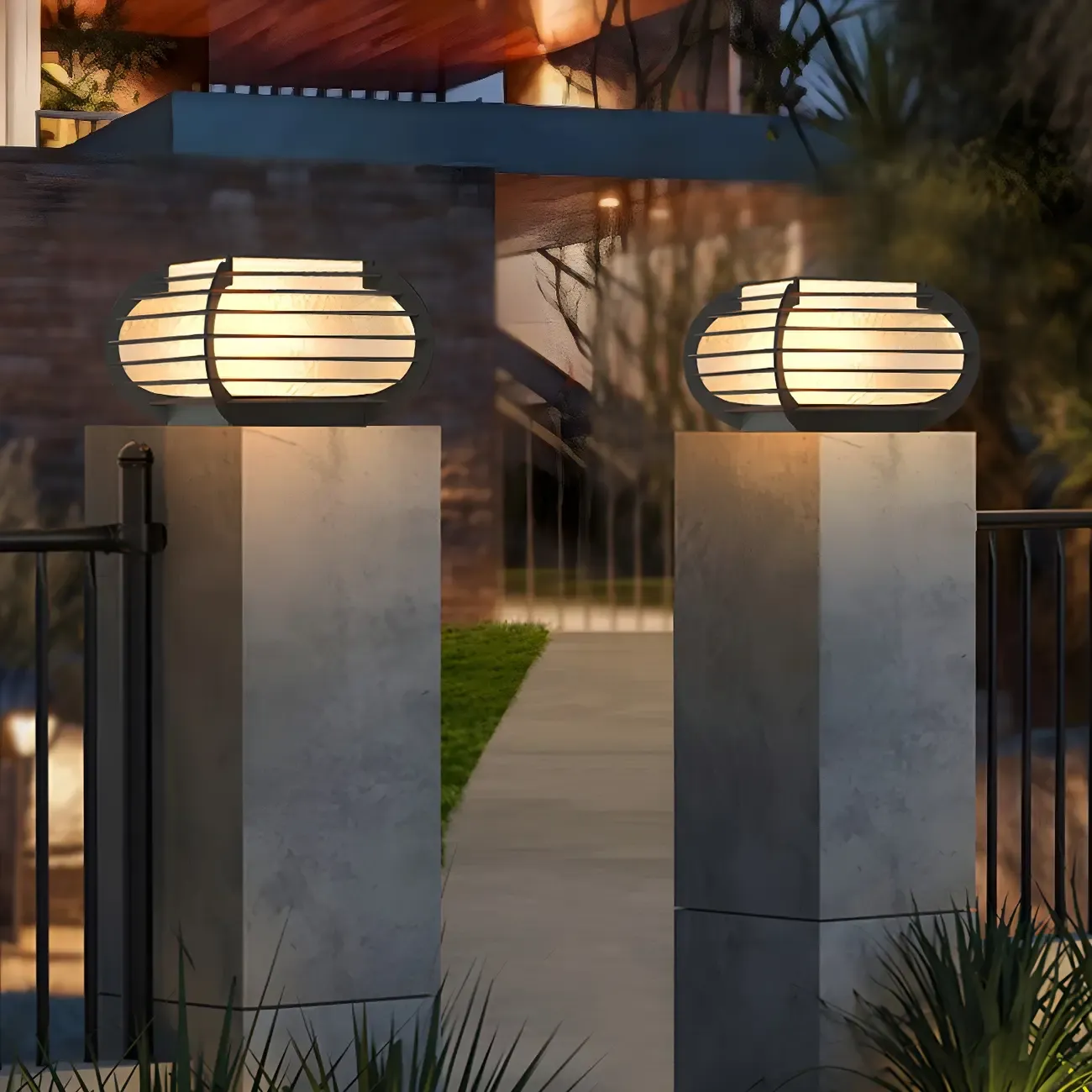 Drum Shape Metal Outdoor Grid Post Cap Light Image - 4