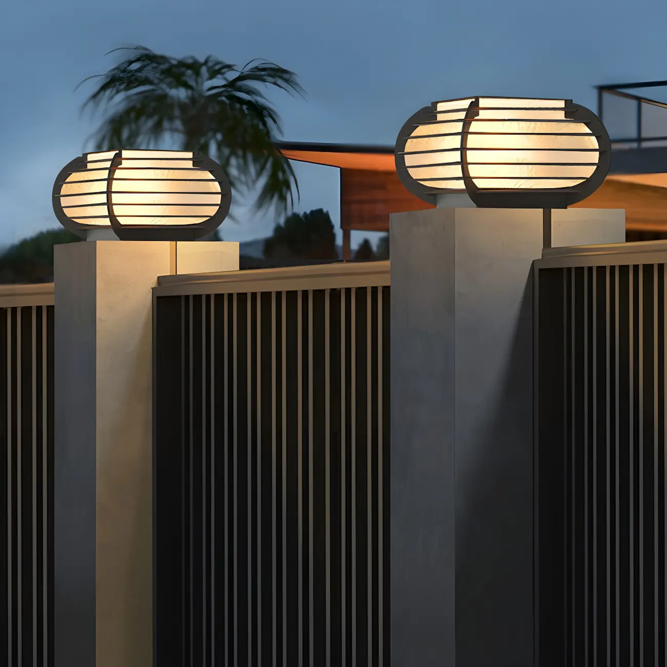 Drum Shape Metal Outdoor Grid Post Cap Light Image - 6 | homeyfad