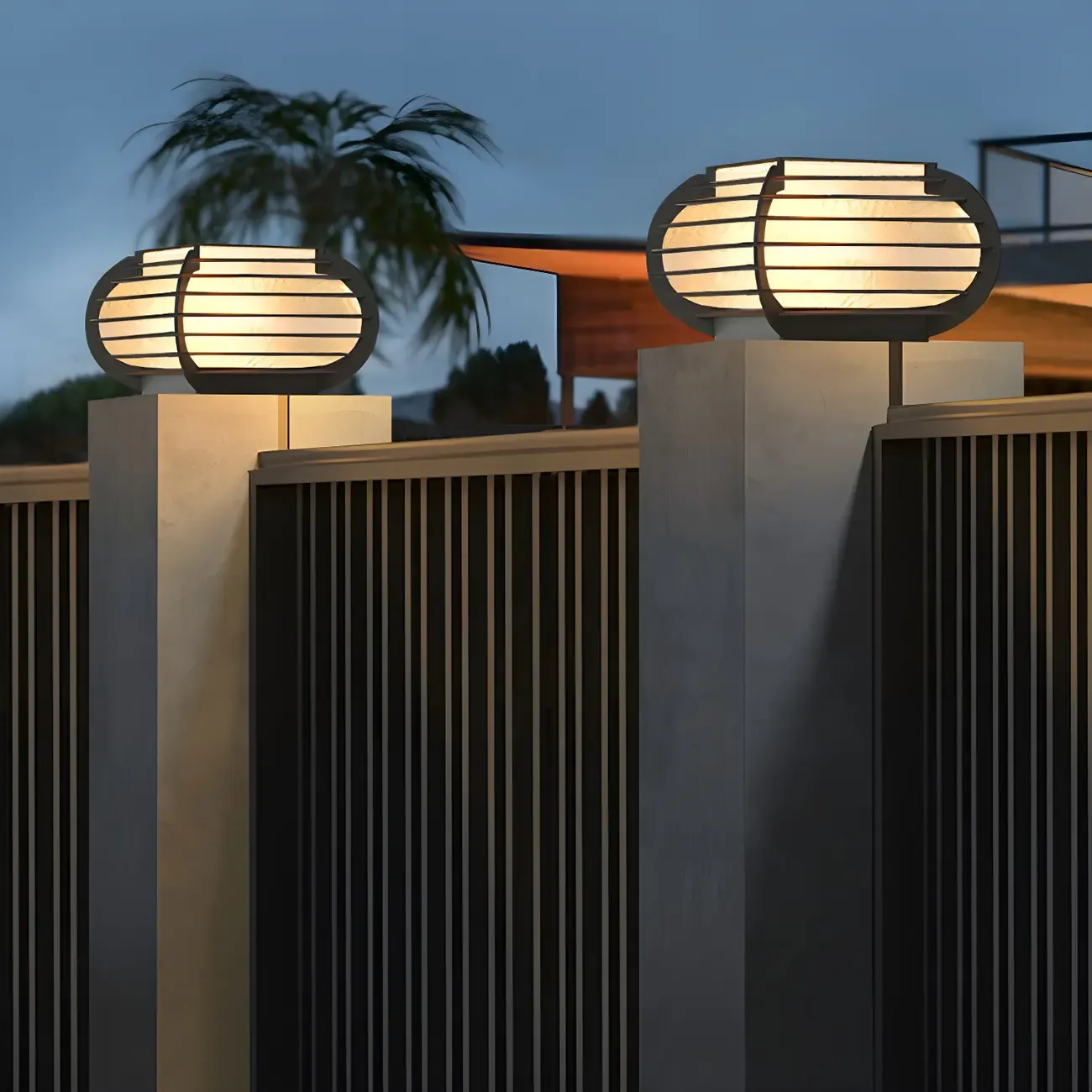 Drum Shape Metal Outdoor Grid Post Cap Light Image - 6