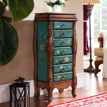 Traditional Green Finish Wooden Chest with Drawers for Bedroom Image - 1