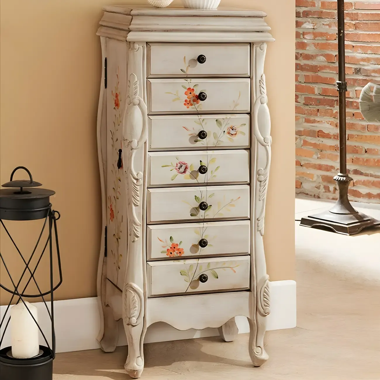 Traditional Green Finish Wooden Chest with Drawers for Bedroom Image - 2