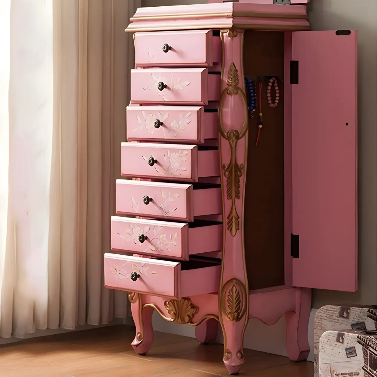 Traditional Green Finish Wooden Chest with Drawers for Bedroom Image - 4