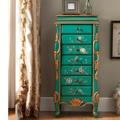 Traditional Green Finish Wooden Chest with Drawers for Bedroom Image - 7